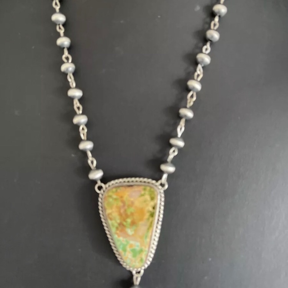 Sterlingsilver Roystonturquoiserosarybeadnecklace - image 4